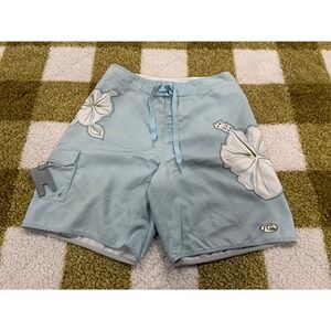 Quiksilver Edition Mens Board Shorts Blue Hibiscus Floral Cargo Pocket Size 32
